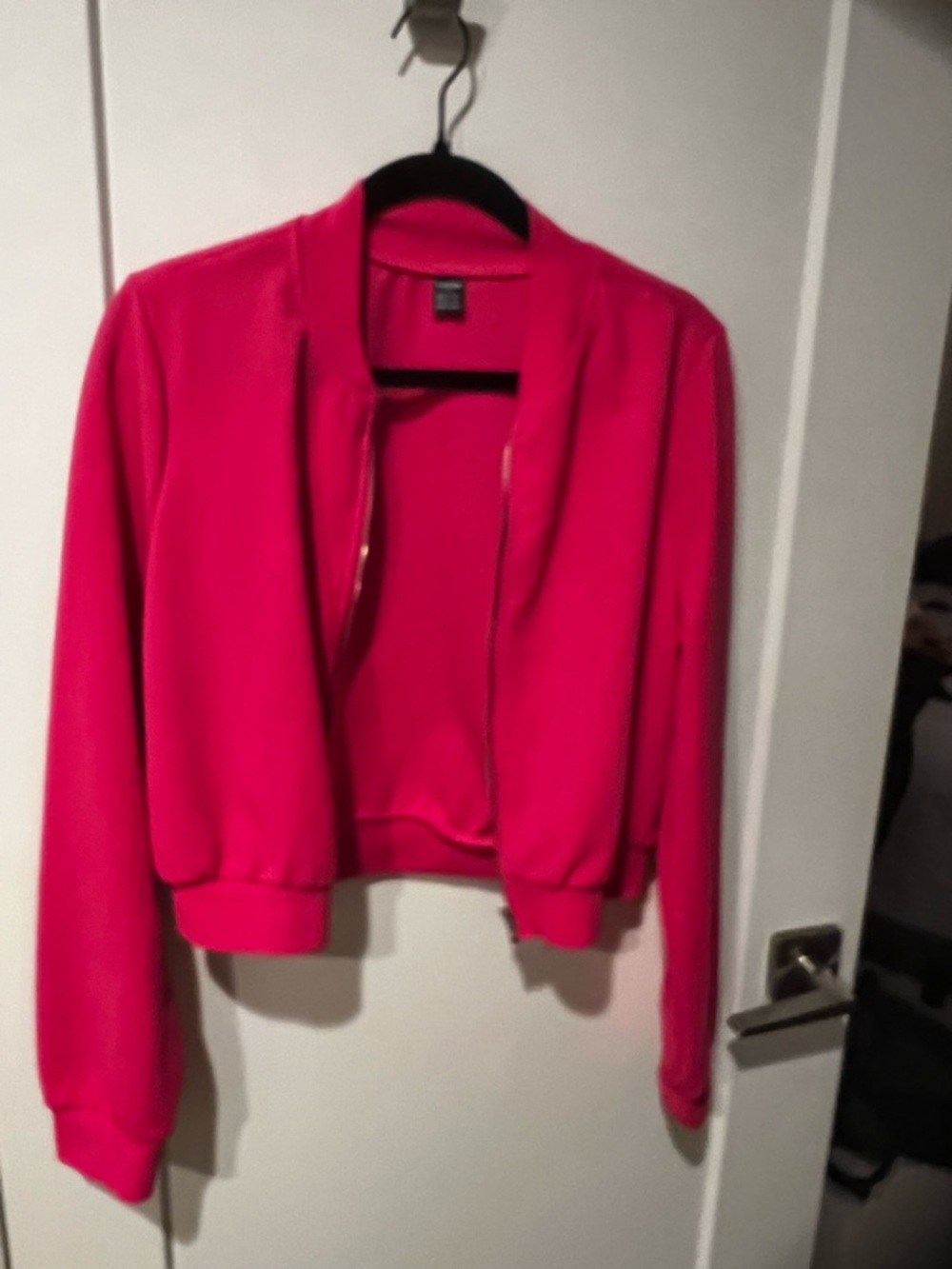 SHEIN Vibrant Hot Pink Cropped Bomber Jacket